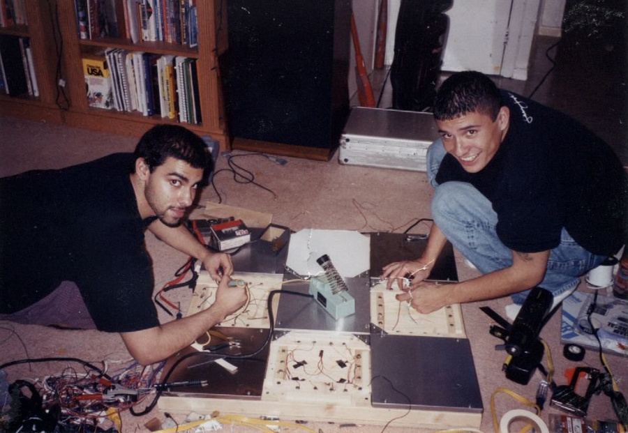 Me and my teammate, Diego, as we worked to build the Dance Dance Revolution dance pad.