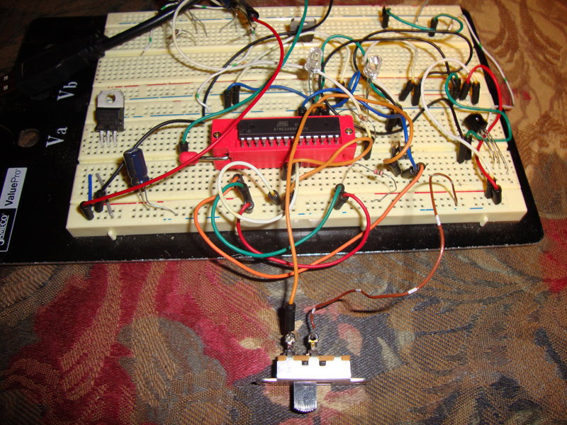 Custom electronics circuit on a prototyping breadboard
