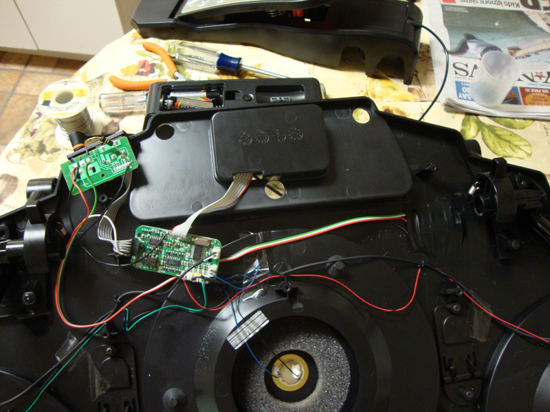 Microcontroller attached to the inside of a Guitar Hero drum set.